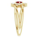 14K Gold Oval Natural Mozambique Garnet & Natural Diamond Accented Bypass Ring – 5x3mm - Yellow Gold - view 4