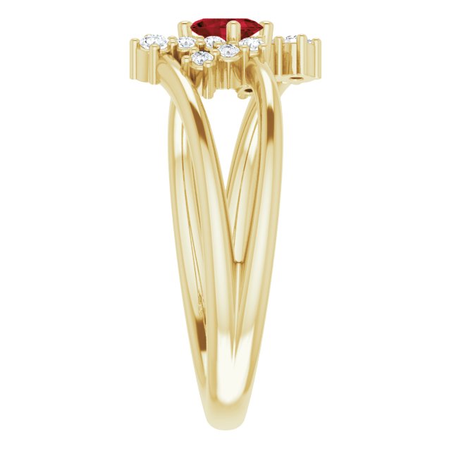 14K Gold Oval Natural Mozambique Garnet & Natural Diamond Accented Bypass Ring – 5x3mm - Yellow Gold - view 4