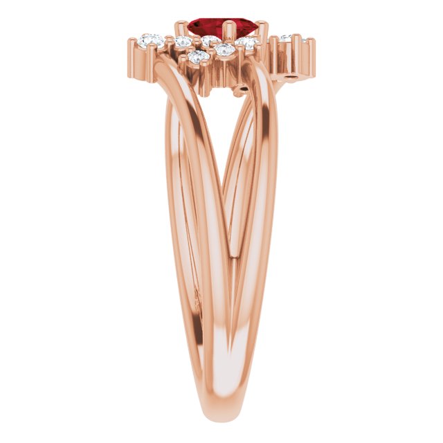 14K Gold Oval Natural Mozambique Garnet & Natural Diamond Accented Bypass Ring – 5x3mm - Rose Gold - view 4