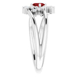 14K Gold Oval Natural Mozambique Garnet & Natural Diamond Accented Bypass Ring – 5x3mm - White Gold - view 4