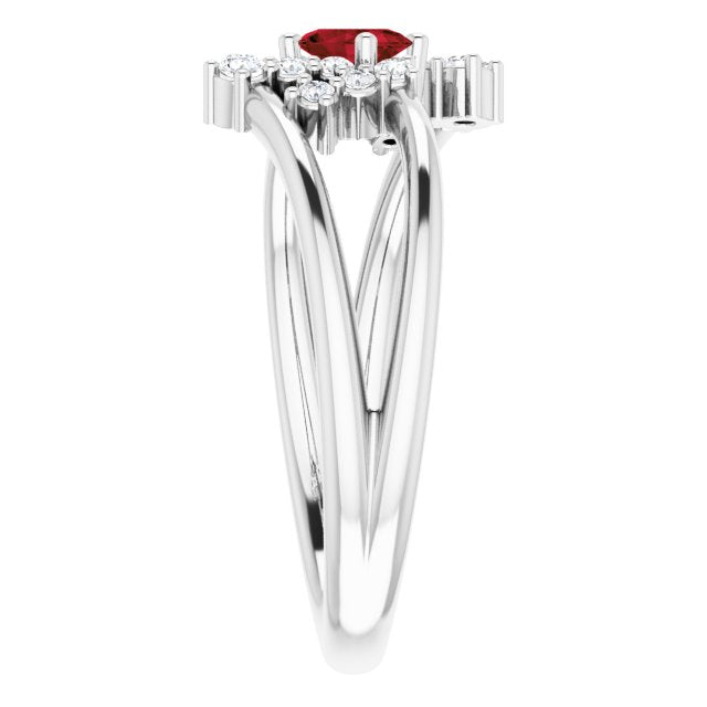 14K Gold Oval Natural Mozambique Garnet & Natural Diamond Accented Bypass Ring – 5x3mm - White Gold - view 4