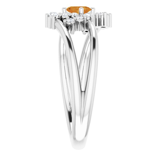 14K Gold Oval Natural Citrine & Natural Diamond Accented Bypass Ring – 5x3mm - White Gold - view 4