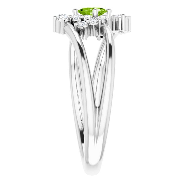 Platinum Oval Natural Peridot & Natural Diamond Accented Bypass Ring – 5x3mm - view 4
