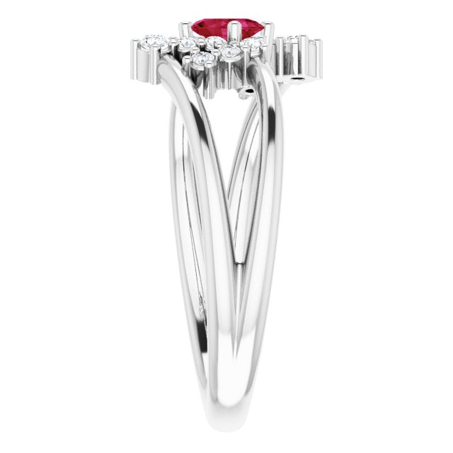 Platinum Oval Natural Ruby & Natural Diamond Accented Bypass Ring – 5x3mm - view 4