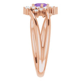 14K Gold Oval Natural Amethyst & Natural Diamond Accented Bypass Ring – 5x3mm - Rose Gold - view 4