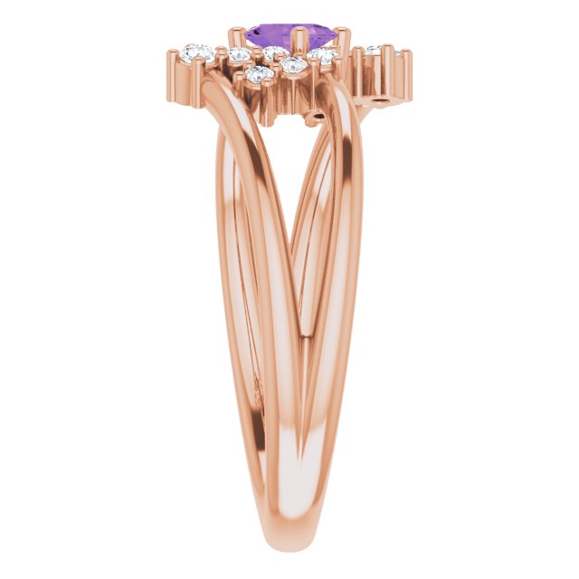 14K Gold Oval Natural Amethyst & Natural Diamond Accented Bypass Ring – 5x3mm - Rose Gold - view 4