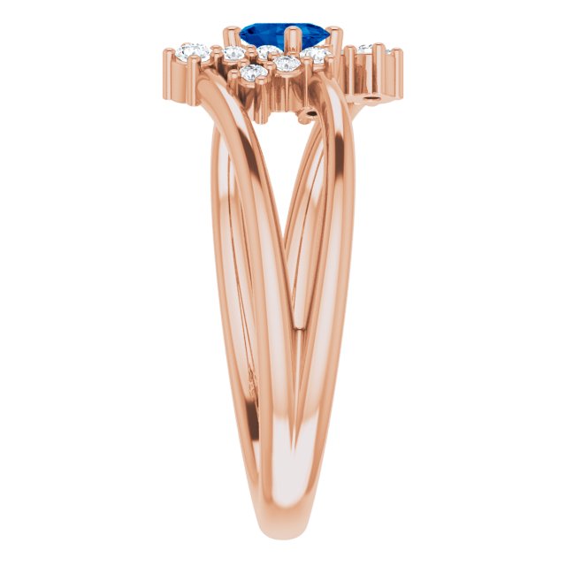 14K Gold Oval Natural Blue Sapphire & Natural Diamond Accented Bypass Ring – 5x3mm - Rose Gold - view 4