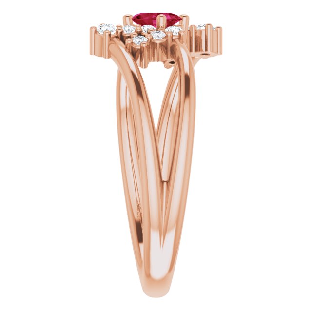 14K Gold Oval Natural Ruby & Natural Diamond Accented Bypass Ring – 5x3mm - Rose Gold - view 4