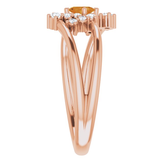 14K Gold Oval Natural Citrine & Natural Diamond Accented Bypass Ring – 5x3mm - Rose Gold - view 4