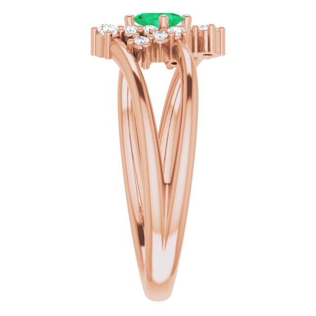 14K Gold Oval Natural Emerald & Natural Diamond Accented Bypass Ring – 5x3mm - Rose Gold - view 4