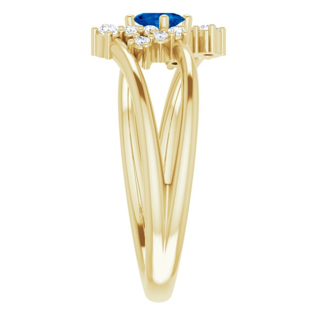 14K Gold Oval Natural Blue Sapphire & Natural Diamond Accented Bypass Ring – 5x3mm - Yellow Gold - view 4