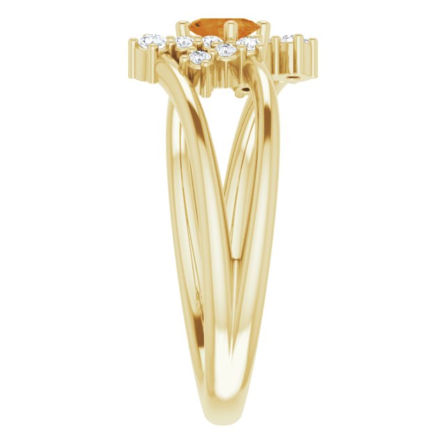 14K Gold Oval Natural Citrine & Natural Diamond Accented Bypass Ring – 5x3mm - Yellow Gold - view 4