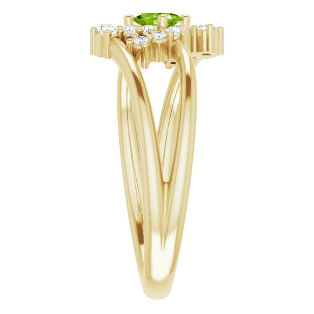 14K Gold Oval Natural Peridot & Natural Diamond Accented Bypass Ring – 5x3mm - Yellow Gold - view 4