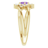 14K Gold Oval Natural Amethyst & Natural Diamond Accented Bypass Ring – 5x3mm - Yellow Gold - view 4