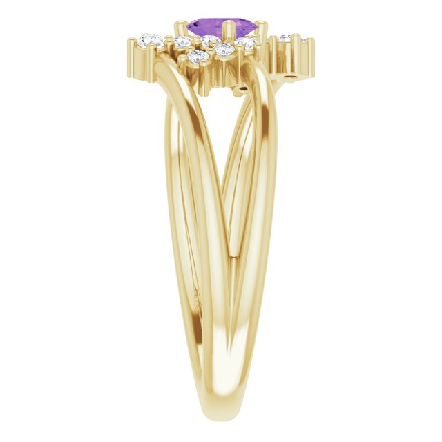 14K Gold Oval Natural Amethyst & Natural Diamond Accented Bypass Ring – 5x3mm - Yellow Gold - view 4