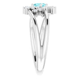 14K Gold Oval Natural Blue Zircon & Natural Diamond Accented Bypass Ring – 5x3mm - White Gold - view 4
