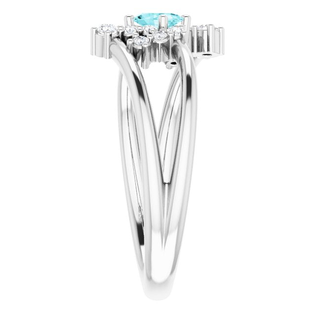 Platinum Oval Natural Blue Zircon & Natural Diamond Accented Bypass Ring – 5x3mm - view 4