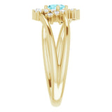 14K Gold Oval Natural Blue Zircon & Natural Diamond Accented Bypass Ring – 5x3mm - Yellow Gold - view 4