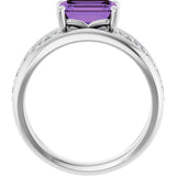 14K Gold Emerald Natural Amethyst & Natural Diamond Accented Ring - White Gold - view 2