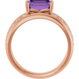 14K Gold Emerald Natural Amethyst & Natural Diamond Accented Ring - Rose Gold - view 2