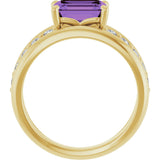 14K Gold Emerald Natural Amethyst & Natural Diamond Accented Ring - Yellow Gold - view 2