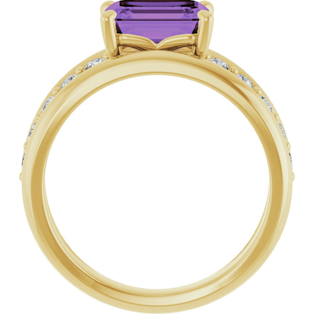 14K Gold Emerald Natural Amethyst & Natural Diamond Accented Ring - Yellow Gold - view 2