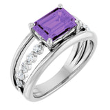Platinum Emerald Natural Amethyst & Natural Diamond Accented Ring