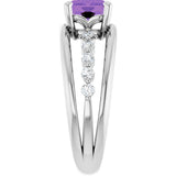 14K Gold Emerald Natural Amethyst & Natural Diamond Accented Ring - White Gold - view 4
