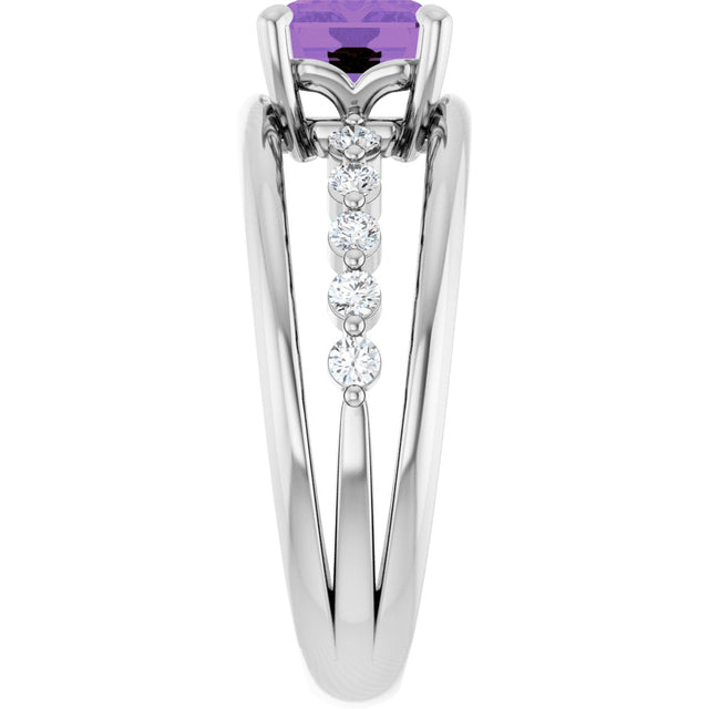 14K Gold Emerald Natural Amethyst & Natural Diamond Accented Ring - White Gold - view 4