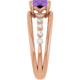 14K Gold Emerald Natural Amethyst & Natural Diamond Accented Ring - Rose Gold - view 4