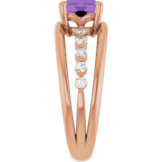 14K Gold Emerald Natural Amethyst & Natural Diamond Accented Ring - Rose Gold - view 4