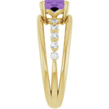 14K Gold Emerald Natural Amethyst & Natural Diamond Accented Ring - Yellow Gold - view 4