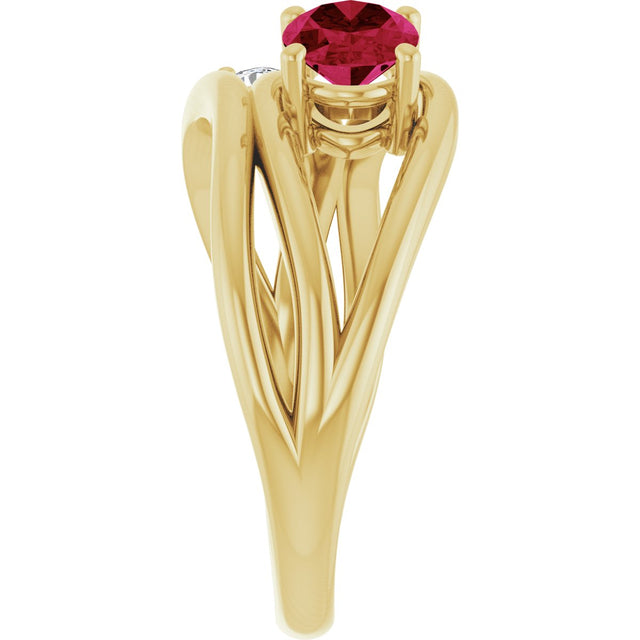 14K Gold Oval Lab-Grown Ruby & Natural Diamond Accented Ring – 7x5mm - Yellow Gold - view 4