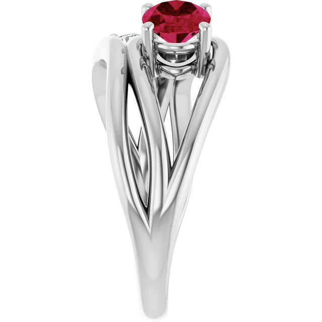 Platinum Oval Lab-Grown Ruby & Natural Diamond Accented Ring – 7x5mm - view 4