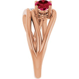 14K Gold Oval Lab-Grown Ruby & Natural Diamond Accented Ring – 7x5mm - Rose Gold - view 4