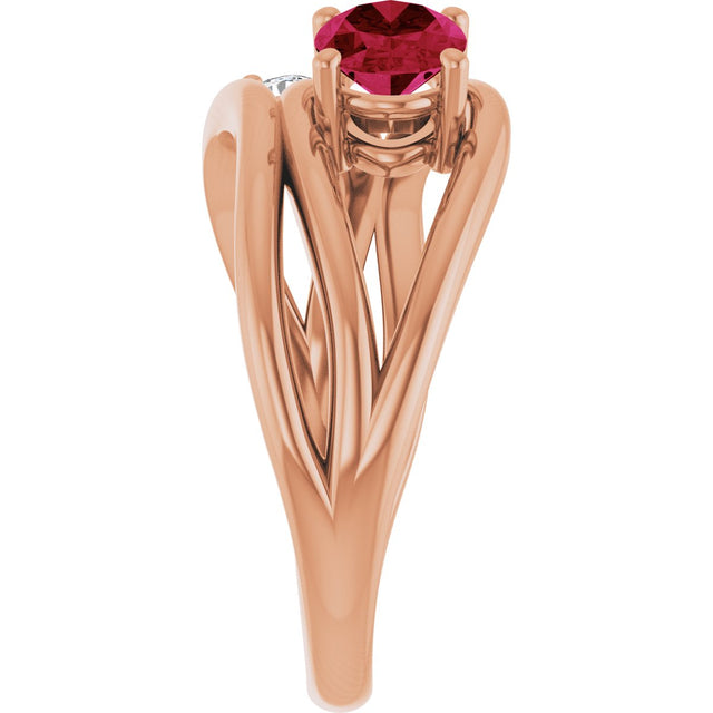 14K Gold Oval Lab-Grown Ruby & Natural Diamond Accented Ring – 7x5mm - Rose Gold - view 4