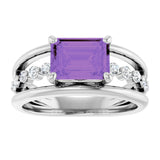 14K Gold Emerald Natural Amethyst & Natural Diamond Accented Ring - White Gold - view 3