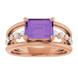 14K Gold Emerald Natural Amethyst & Natural Diamond Accented Ring - Rose Gold - view 3