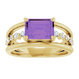 14K Gold Emerald Natural Amethyst & Natural Diamond Accented Ring - Yellow Gold - view 3