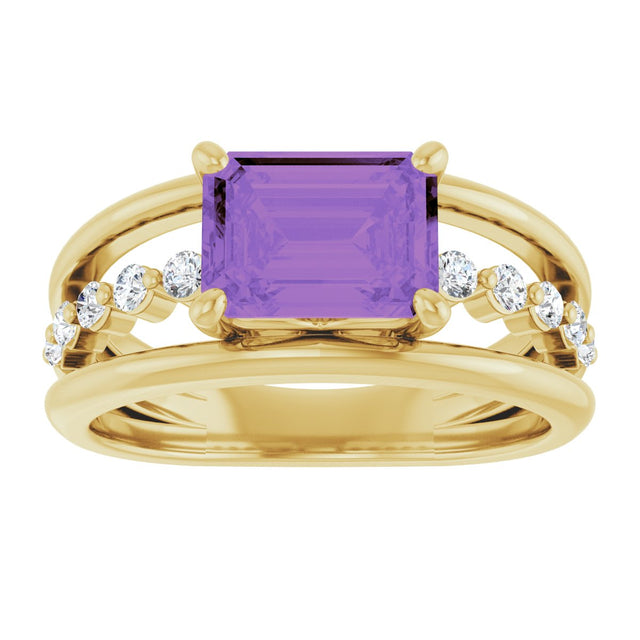 14K Gold Emerald Natural Amethyst & Natural Diamond Accented Ring - Yellow Gold - view 3