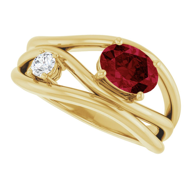 14K Gold Oval Lab-Grown Ruby & Natural Diamond Accented Ring – 7x5mm - Yellow Gold - view 5