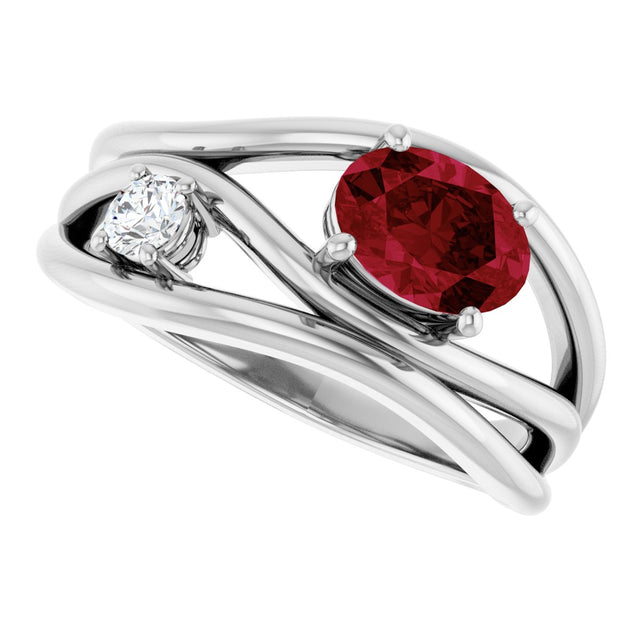 14K Gold Oval Lab-Grown Ruby & Natural Diamond Accented Ring – 7x5mm - White Gold - view 5