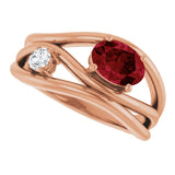 14K Gold Oval Lab-Grown Ruby & Natural Diamond Accented Ring – 7x5mm - Rose Gold - view 5