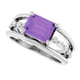14K Gold Emerald Natural Amethyst & Natural Diamond Accented Ring - White Gold - view 5