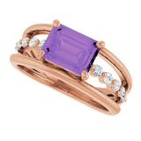 14K Gold Emerald Natural Amethyst & Natural Diamond Accented Ring - Rose Gold - view 5