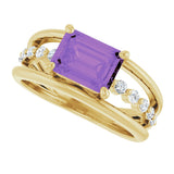 14K Gold Emerald Natural Amethyst & Natural Diamond Accented Ring - Yellow Gold - view 5