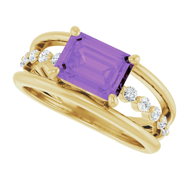 14K Gold Emerald Natural Amethyst & Natural Diamond Accented Ring - Yellow Gold - view 5