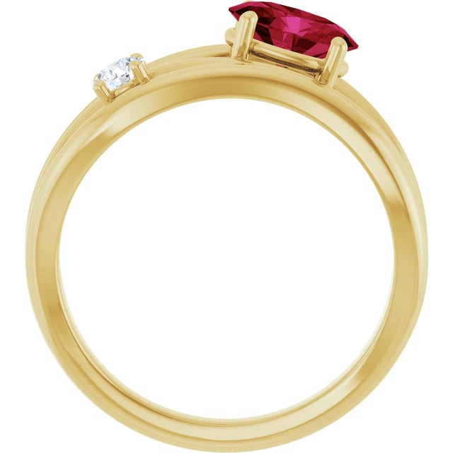 14K Gold Oval Lab-Grown Ruby & Natural Diamond Accented Ring – 7x5mm - Yellow Gold - view 2