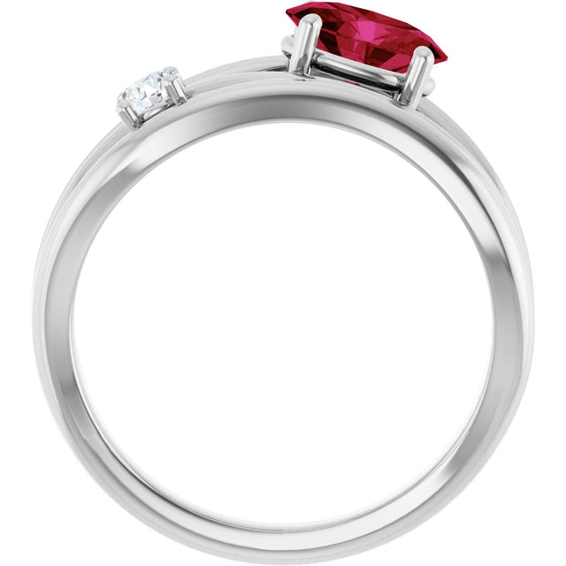 14K Gold Oval Lab-Grown Ruby & Natural Diamond Accented Ring – 7x5mm - White Gold - view 2