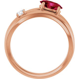 14K Gold Oval Lab-Grown Ruby & Natural Diamond Accented Ring – 7x5mm - Rose Gold - view 2